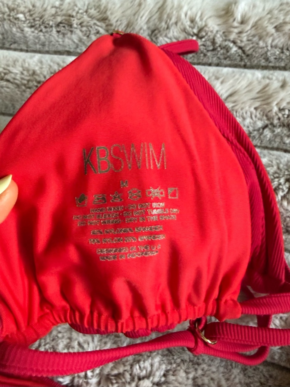 KBSWIM Red Ribbed Triangle Bikini Top - Picture 2 of 3